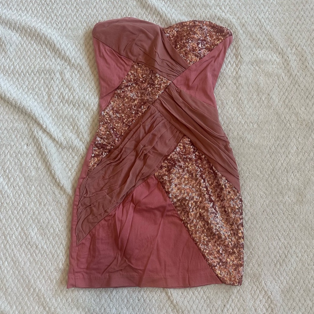 Pink Strapless Dress with Sequins size 2